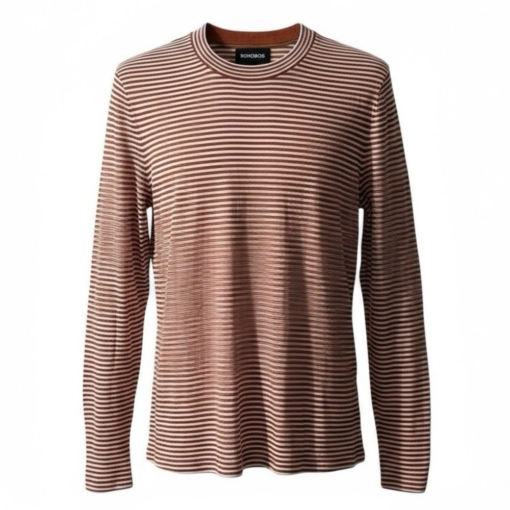 BONOBOS Crew Neck Sweater Size Small Mens Orange White Striped Washable Wool